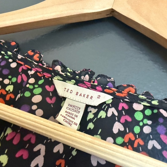 Ted Baker M (2) sheer baby doll drawstring heart pattern Floral EUC ruffles! - Picture 4 of 15